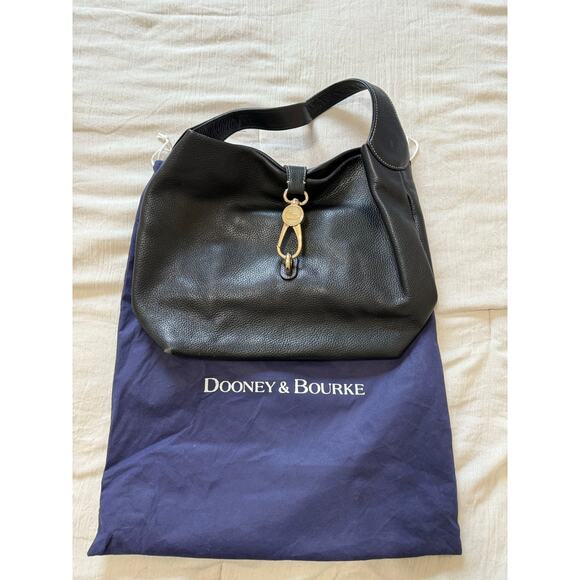 Dooney & Bourke Black Pebble Leather Shoulder Bag with Gold Hardware & Dust Bag - Picture 1 of 8
